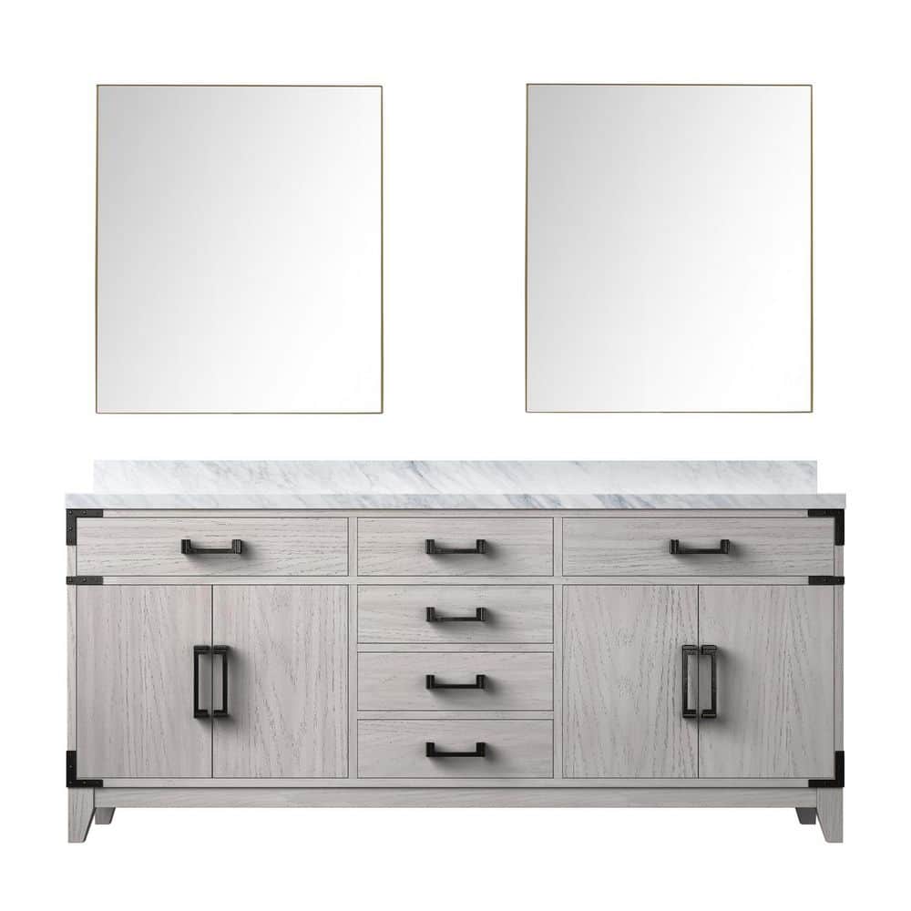 Fossa 72 in. W x 22 in. D White Oak Double Bath Vanity with Carrara Marble Top, and 34 in. Mirrors price history on PriceWatchPro