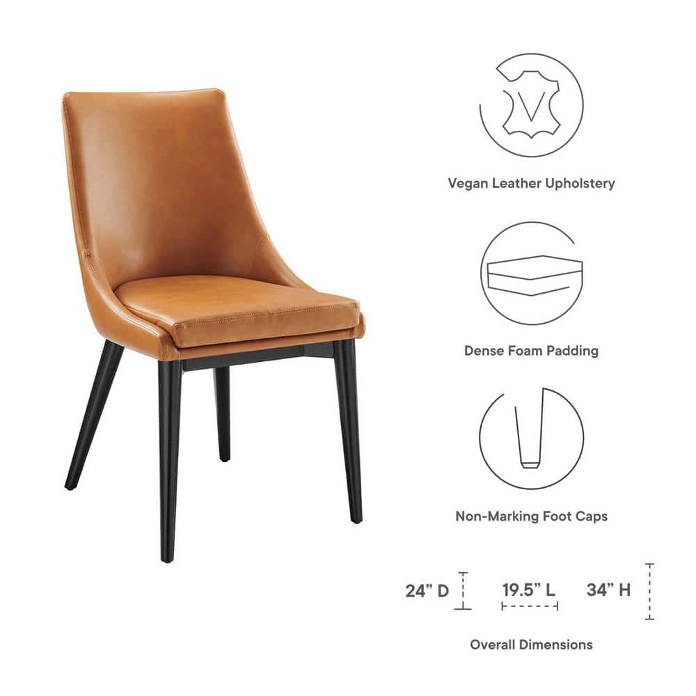 Tan Vegan Leather Upholstered Side Chair with Black Wood Legs