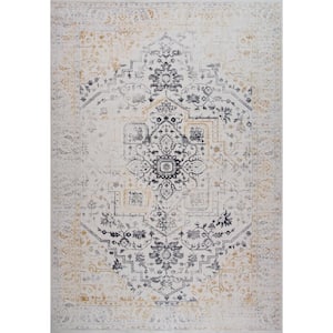 Vintage Traditional Distressed Cream Gold 7 ft. x 10 ft. Indoor Soft Area Rug