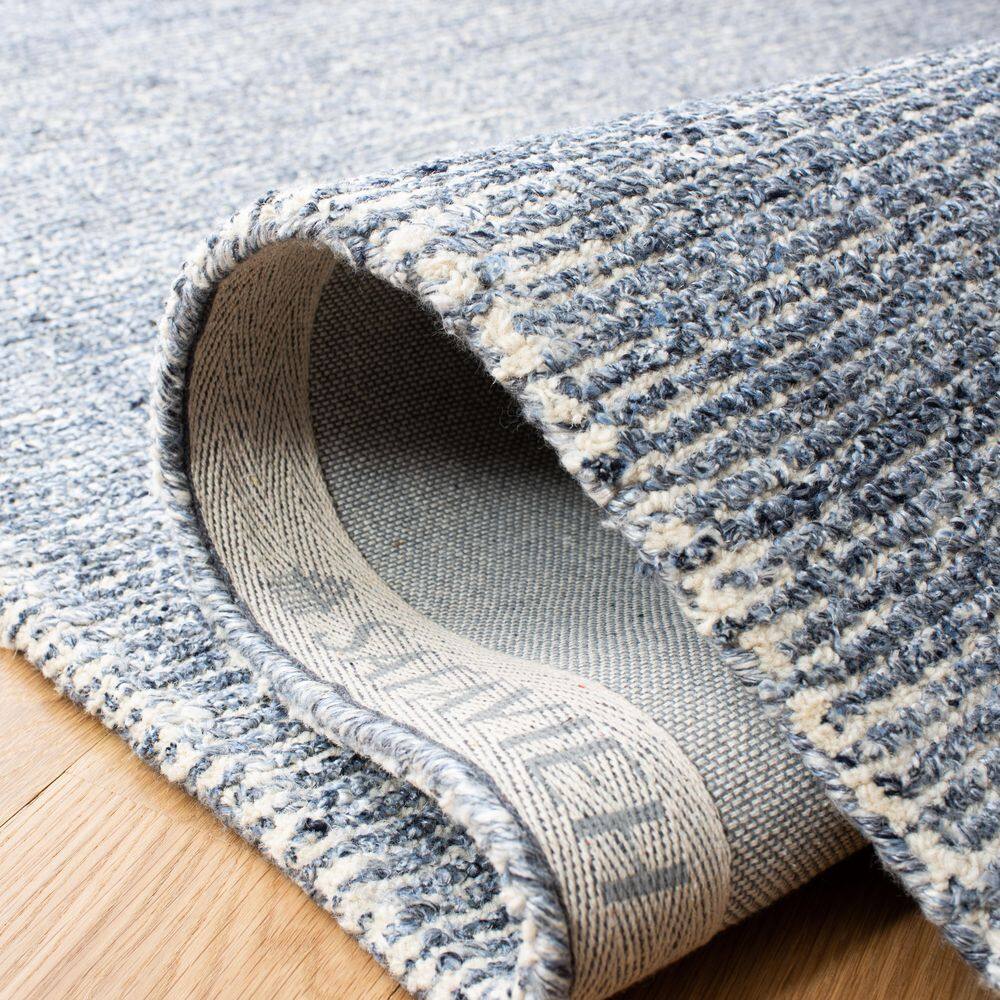 Handmade Blue Wool Square Tufted Accent Rug - 4'