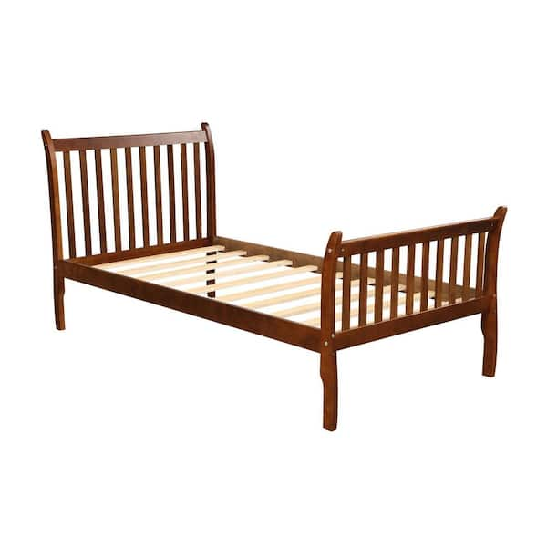 Brown Vintage Wood Twin Platform Bed with Solid Wood Slat Support