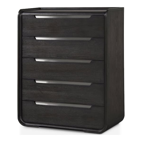 Wilter Black 5-Drawer 40 in. Chest of Drawers with Rounded Edges and Nickel Finish Stainless Steel Trim