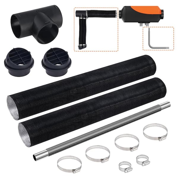 SKYSHALO Diesel Heater Pipe Ducting Set, 3 in. Extendable Air Duct Hose, 1 in. Stainless Steel Exhaust Pipe, 2-Air Vents
