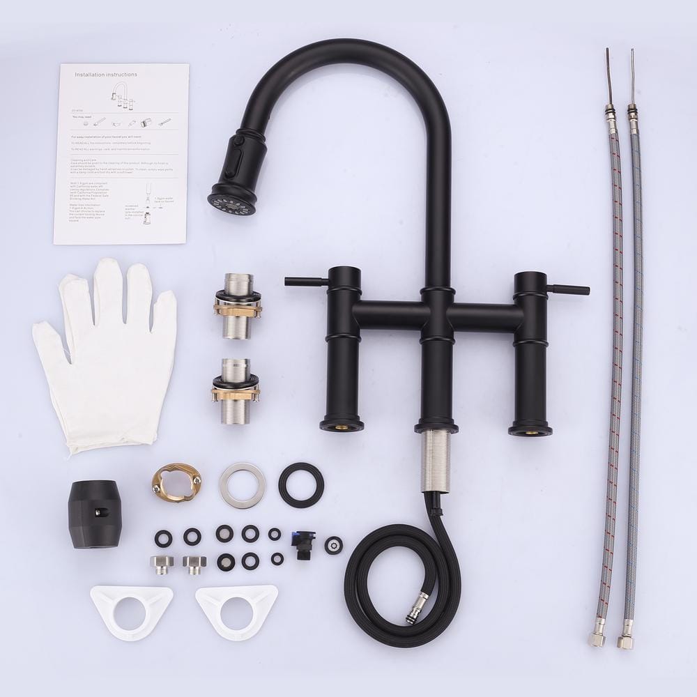 Matte Black Brass Gooseneck Pull-Out Spray Kitchen Faucet