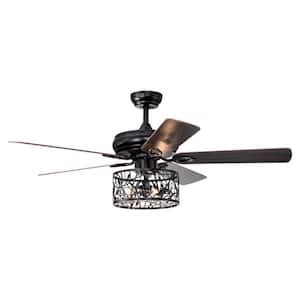 52 in. Indoor Jet Black Farmhouse Industrial Ceiling Fan with Remote Control, 5 Reversible Blades and AC Motor, no Bulb