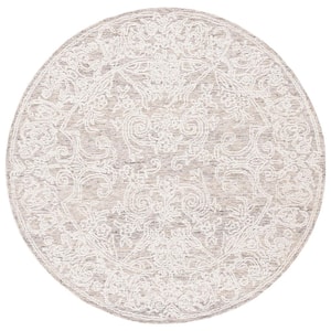 Abstract Ivory/Brown 6 ft. x 6 ft. Floral Medallion Round Area Rug