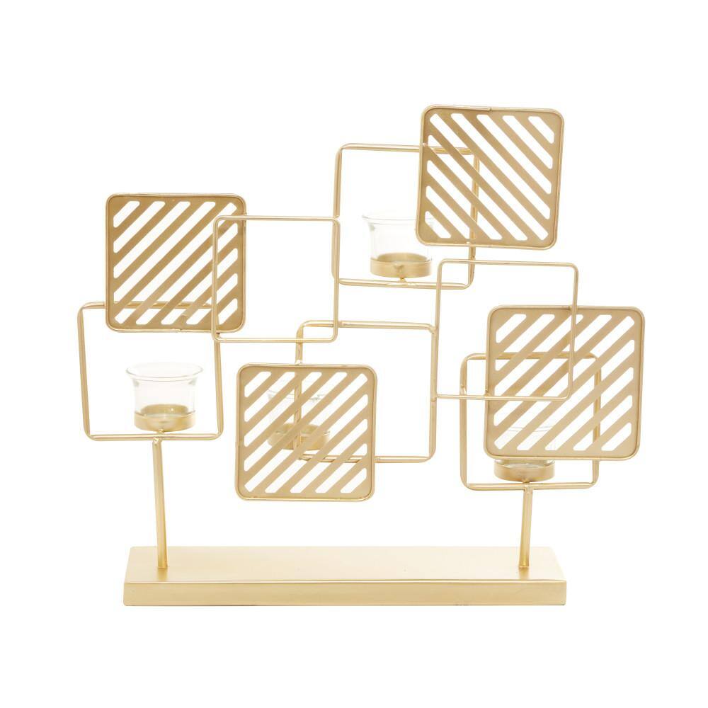 Gold Metal and Glass Contemporary Candelabra with Striped Squares