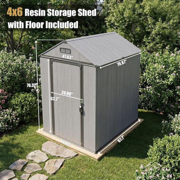 PABIMIA 4 ft. W x 6 ft. D Resin Plastic Outdoor Storage Shed with