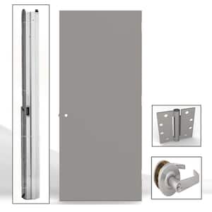 30 in. x 80 in. Gray Left-Hand Flush Entrance Fire Proof Steel Commercial Door with Knockdown Frame