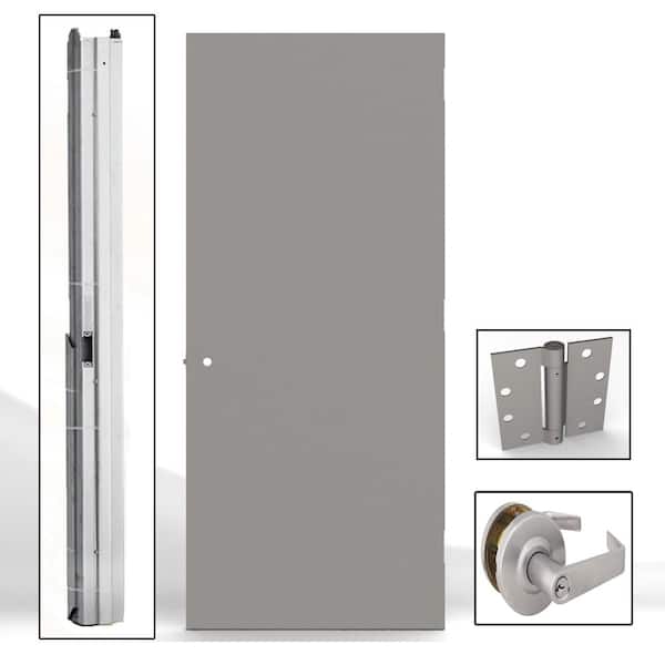 L.I.F Industries 30 in. x 80 in. Gray Left-Hand Flush Entrance Fire Proof Steel Commercial Door with Knockdown Frame