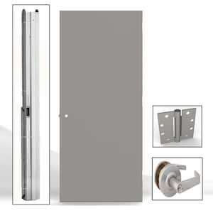 36 in. x 80 in. Gray Flush Steel Commercial Door with Hardware