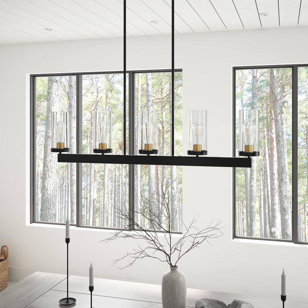 Matte Black 5-Light Glass Shade Kitchen Island Pendant