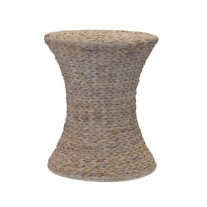 18 in. White Wash Hand-Woven Water Hyacinth Hourglass Shape Table