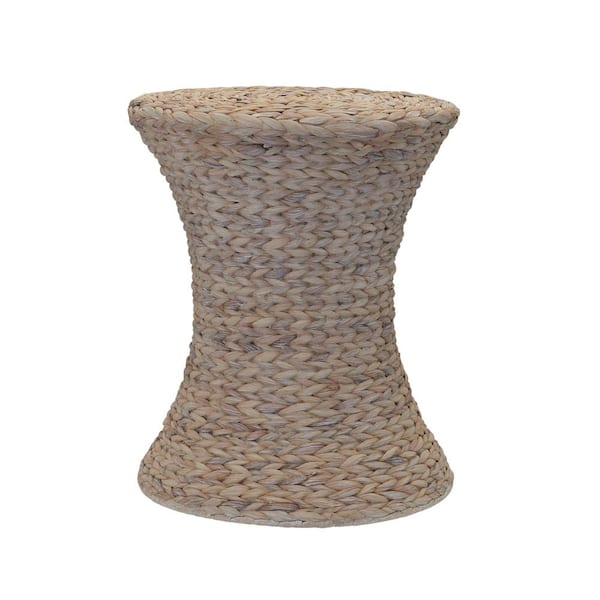 18 in. White Wash Hand-Woven Water Hyacinth Hourglass Shape Table