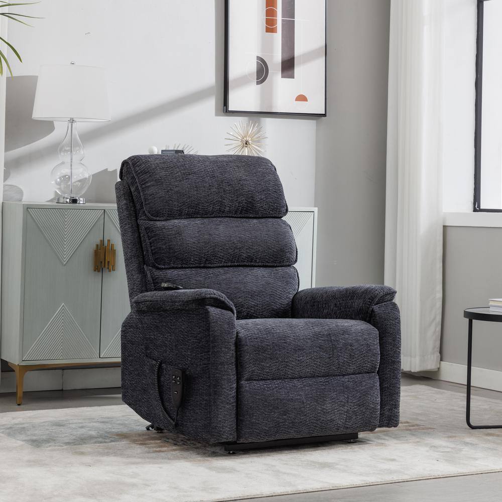 Grey Chenille Power Lift Recliner with Heat and Massage