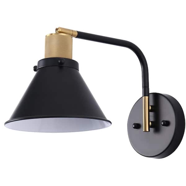 8.1 in. 1-Light Black and Gold Circle Bell Wall Sconce with Standard for Bedroom