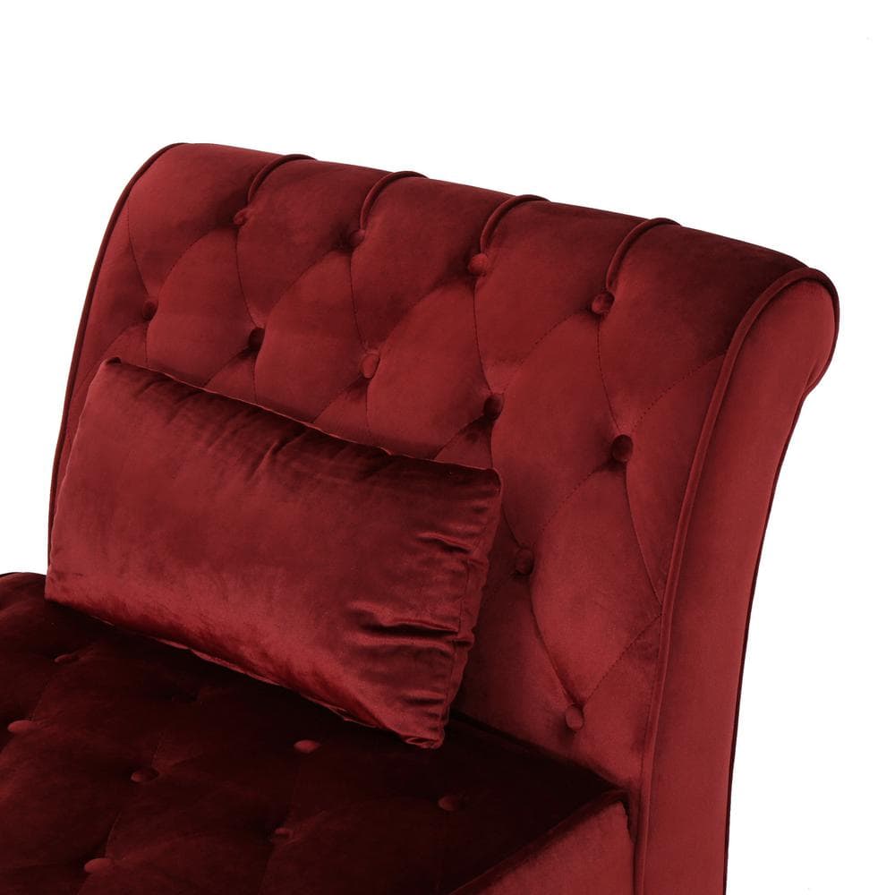 Elegant Garnet Velvet Chaise Lounge with Diamond Stitching
