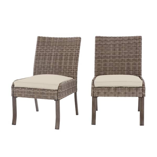 Hampton Bay Windsor Brown Wicker Outdoor Patio Stationary Armless Dining Chair with Bare Cushion (2-Pack)