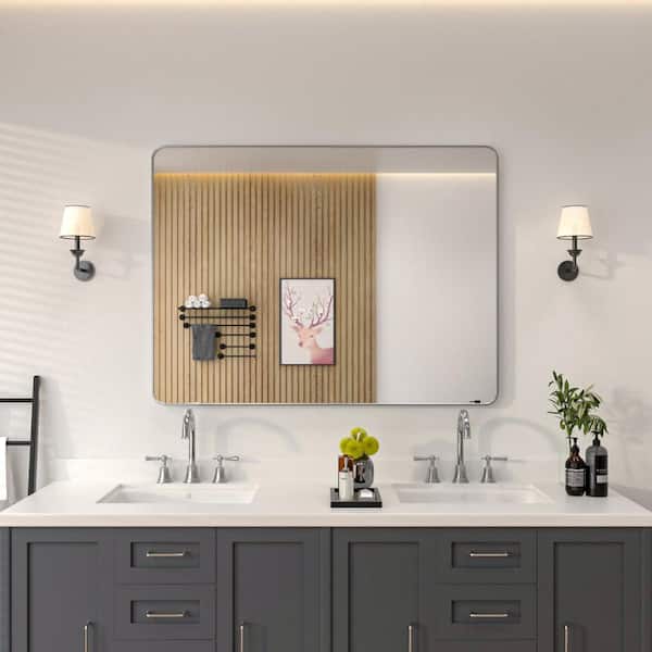 niveal 48 in. W x 36 in. H Rectangular Framed Wall Bathroom Vanity Mirror in Gun Grey