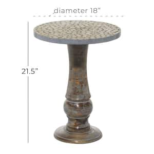 18 in. Gray Handmade Distressed Large Round Wood End Table with Wood Chip Inspired Tabletop