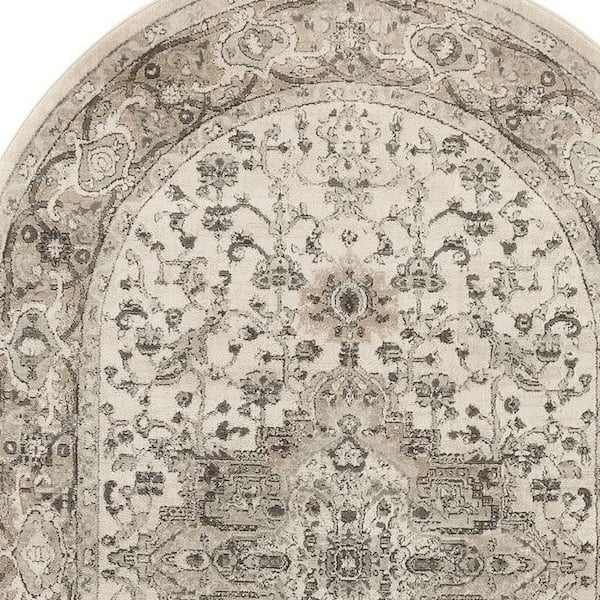 5 X 8 Gray and Ivory Medallion Power Loom Distressed Area Rug