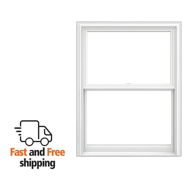 V-2500 Series 35.75 in. x 37.5 in. Double Pane Double Hung Vinyl Low-E White Pocket Frame Replacement Window