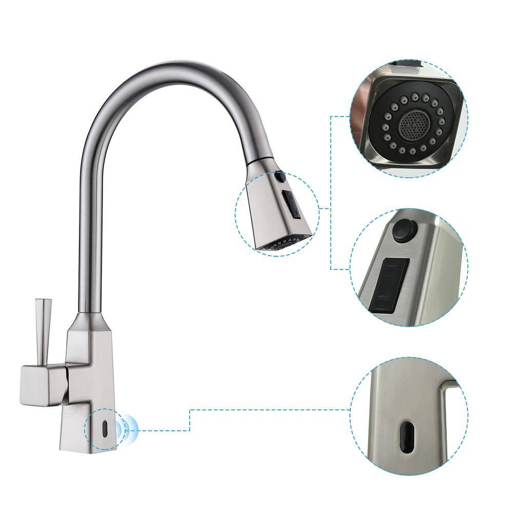 Brushed Nickel Touchless Kitchen Faucet with Pull-Down Sprayer