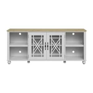 Elegant Off White 70 in. TV Stand Fits TVs up to 80 in. to 85 in. with Open Storage