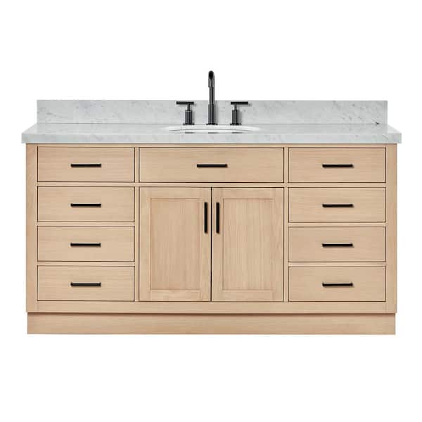 Hepburn 67 in. W x 22 in. D x 36 in. H Single Freestanding Bath Vanity in Oak with Italian Carrara Marble Top