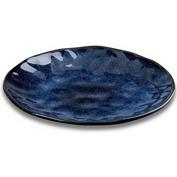 Blue Ceramic Dessert Salad Plates 8 in. Round, Microwave, Oven and Dishwasher Safe for Snacks, Appetizer, (Set of 6)