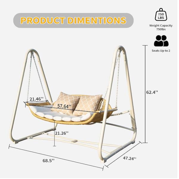 Unbranded 68.5 in. Seats 2-people Metal Patio Swing with Thickened Cushions and Pillow