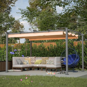 10 ft. x 13 ft. Outdoor Pergola Gazebo with Sun Shade Canopy Aluminum Pergola for Backyard Deck Grill, Khaki