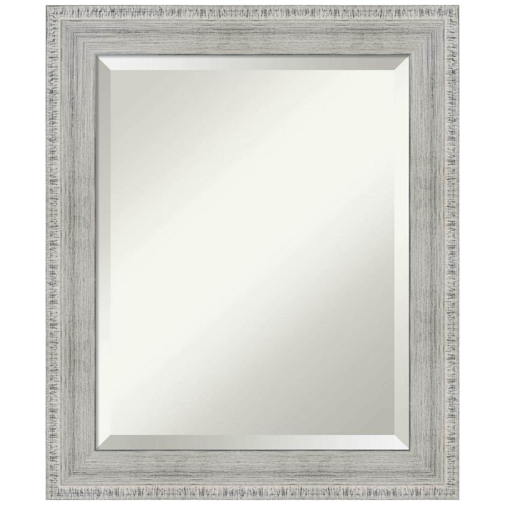 Rustic White Wash 31" x 27" Beveled Wood Wall Mirror
