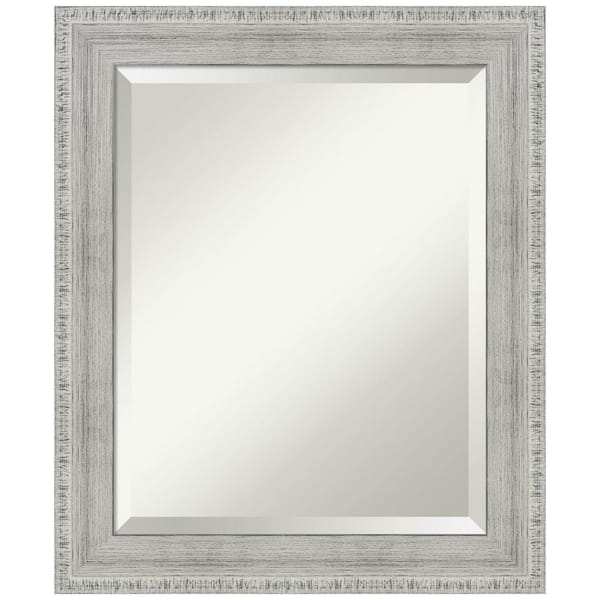 Amanti Art Rustic White Wash 20.5 in. x 24.5 in. Beveled Rectangle Wood Framed Bathroom Wall Mirror in White