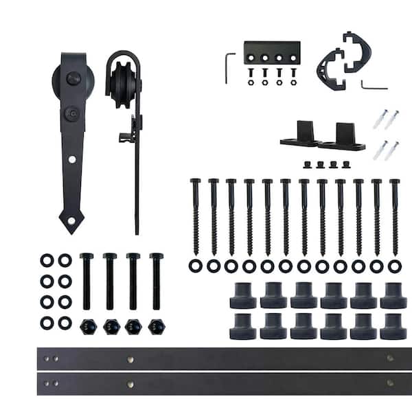 HOMACER 16 ft./192 in. Black Rustic Non-Bypass Sliding Barn Door Hardware Kit Arrow Design Roller for Single Door