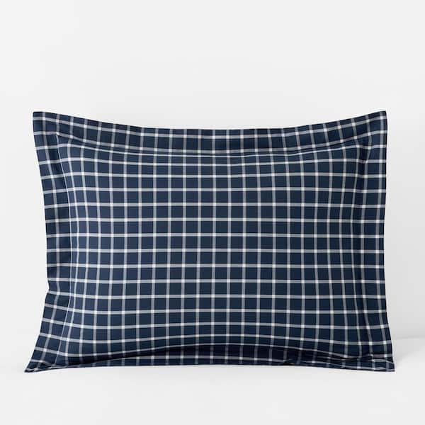 Company Cotton Windowpane Yard-Dyed White/Navy Cotton Percale King Sham