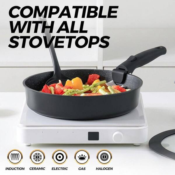 JFVKAF 16-Piece Grey Ceramic Nonstick Cookware Set with Detachable