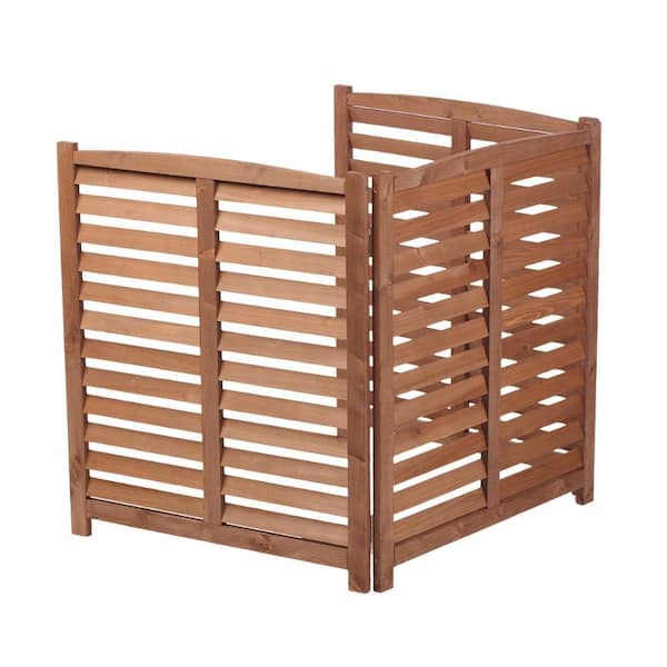 Slatted 32 in. W x 38 in. H Brown Wood Freestanding Foldable Privacy Screen, Outdoor AC & Trash Enclosure
