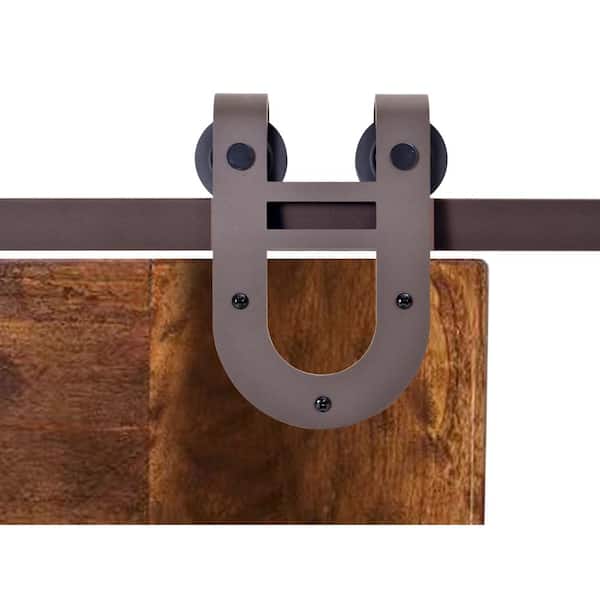 CALHOME 72 in. Antique Bronze Rustic Horseshoe Barn Style Sliding Door Track and Hardware Set