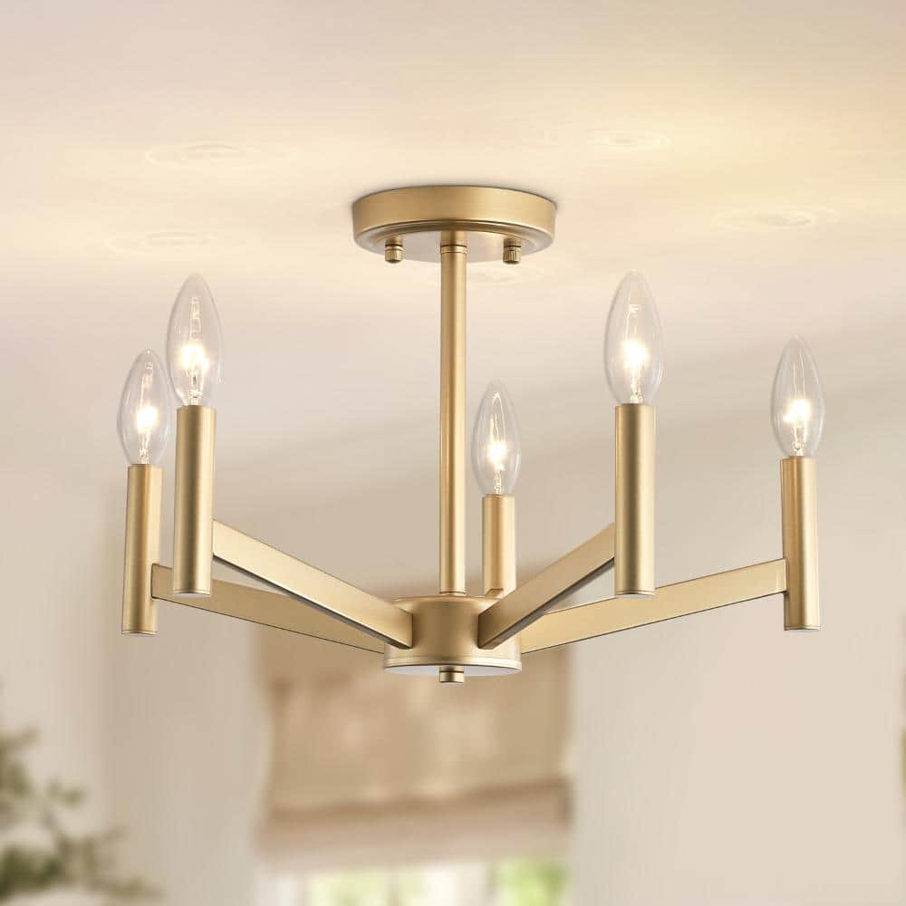 Modern 5-Light Gold Semi Flush Mount Ceiling Light, Luxury Ceiling Fixture with E12 Base for Low Ceilings Dining Room price history on PriceWatchPro