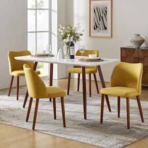 Eliseo Mustard Upholstered Back Dining Chair with Solid Wooden Tapered Legs Set-4