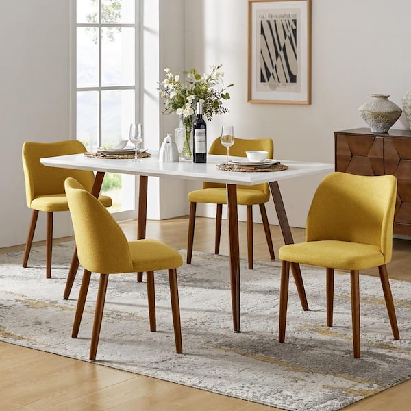 JAYDEN CREATION Eliseo Mustard Upholstered Back Dining Chair with Solid Wooden Tapered Legs Set-4