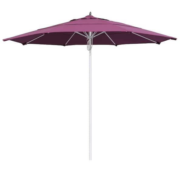 California Umbrella 11 ft. Silver Aluminum Commercial Market Patio Umbrella Fiberglass Ribs and Pulley lift in Canvas Iris Sunbrella