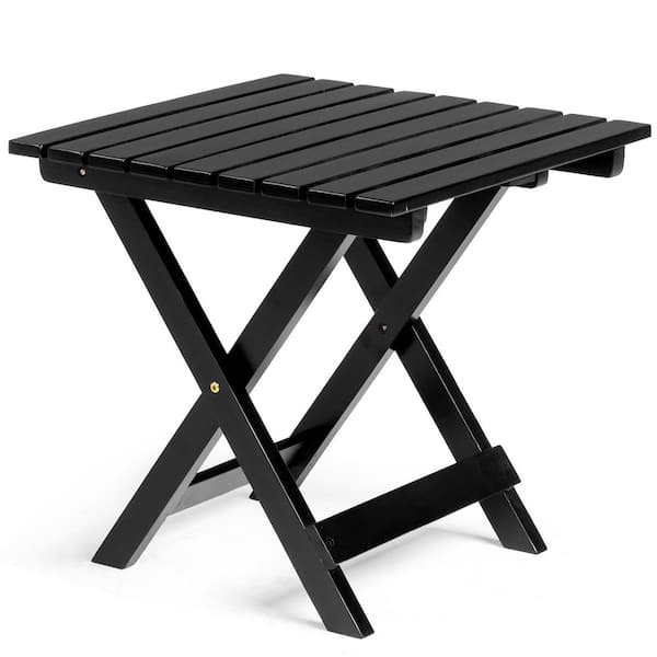 18. in Black Rectangular Patio Folding Wood Side Table