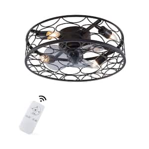 18 in. Black Indoor 3-Speed Flush Mount Caged Ceiling Fan with Light Kit and Remote Control