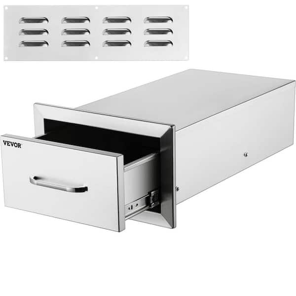 Outdoor Kitchen Drawers 14 in. W x 8.5 in. H x 23 in. D Stainless Steel Flush Mount Double Access Drawers with Handle