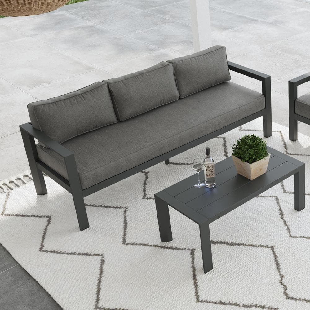 Gray Aluminum Outdoor Sofa with Weather-Resistant Cushions