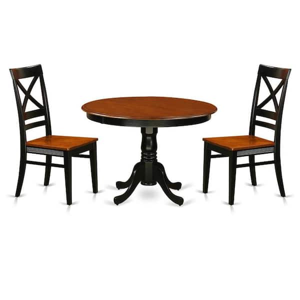 East West Furniture 3-Piece Black and Cherry Finish Solid Wood Top - Round Dining Room Set - Seats 4