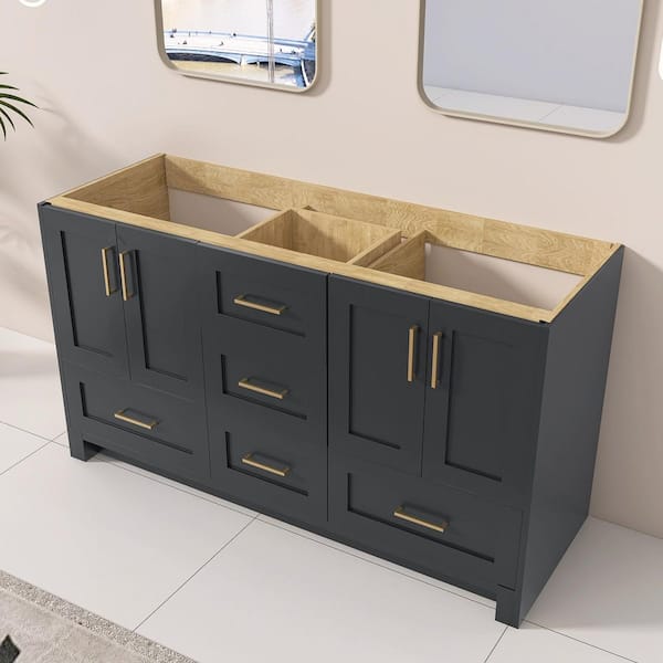 NTQ 60 in. W x 21.5 in. D x 33.5 in. H Bath Vanity Cabinet Without Top Freestanding Solid Wood Bathroom Vanity in Navy Blue