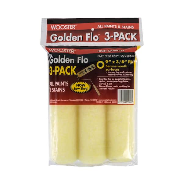 Wooster 9 in. x 3/8 in. Golden Flo Medium-Density Fabric Roller Cover (3-Pack)